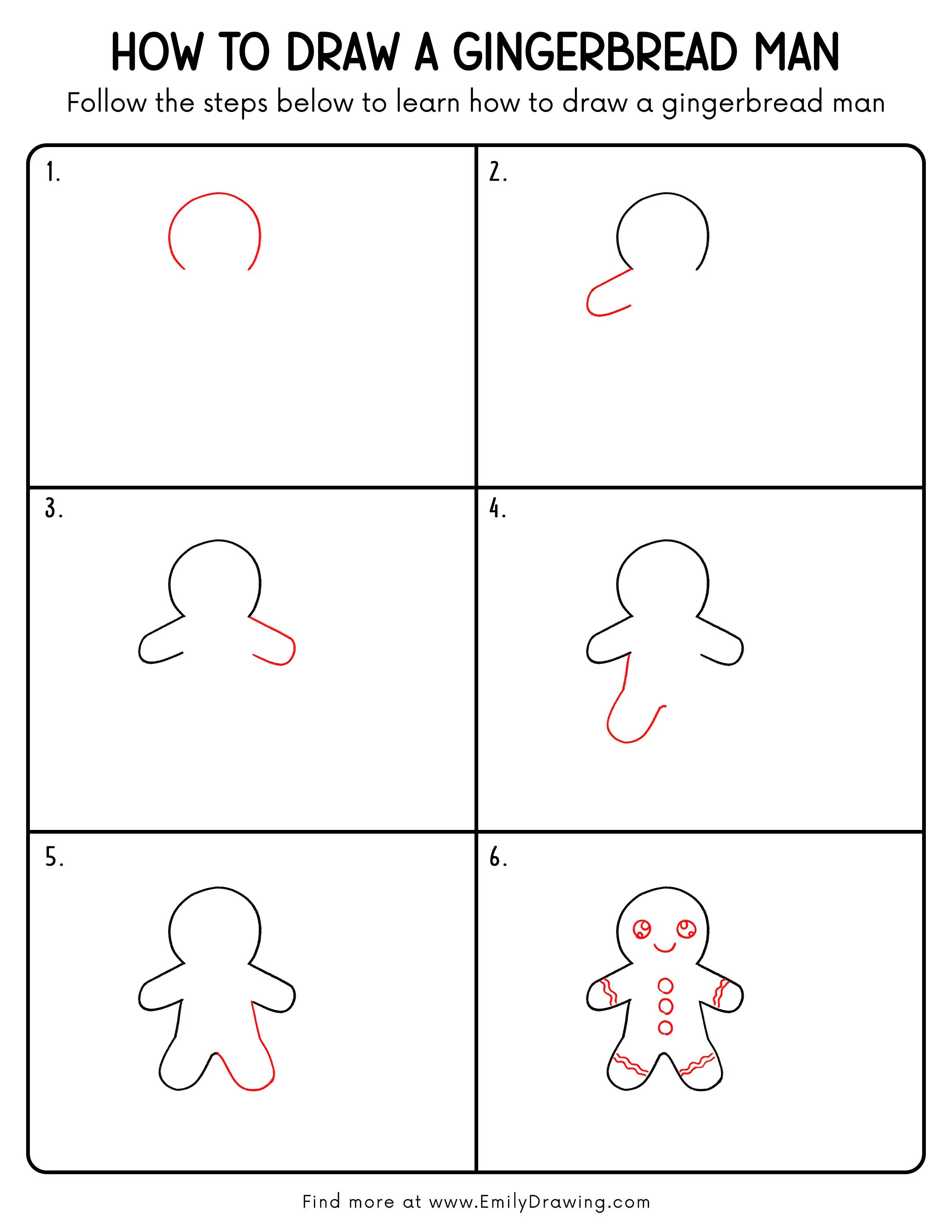 Printable Gingerbread Man Drawing Guide
